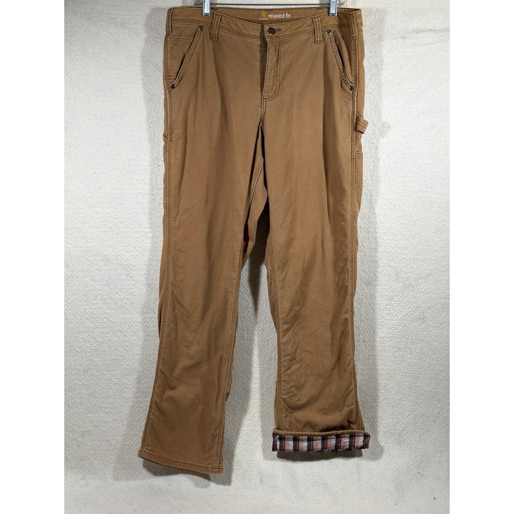 Carhartt Pants Womens 12 Brown Relaxed Fit Lined Canvas Workwear Utility Outdoor